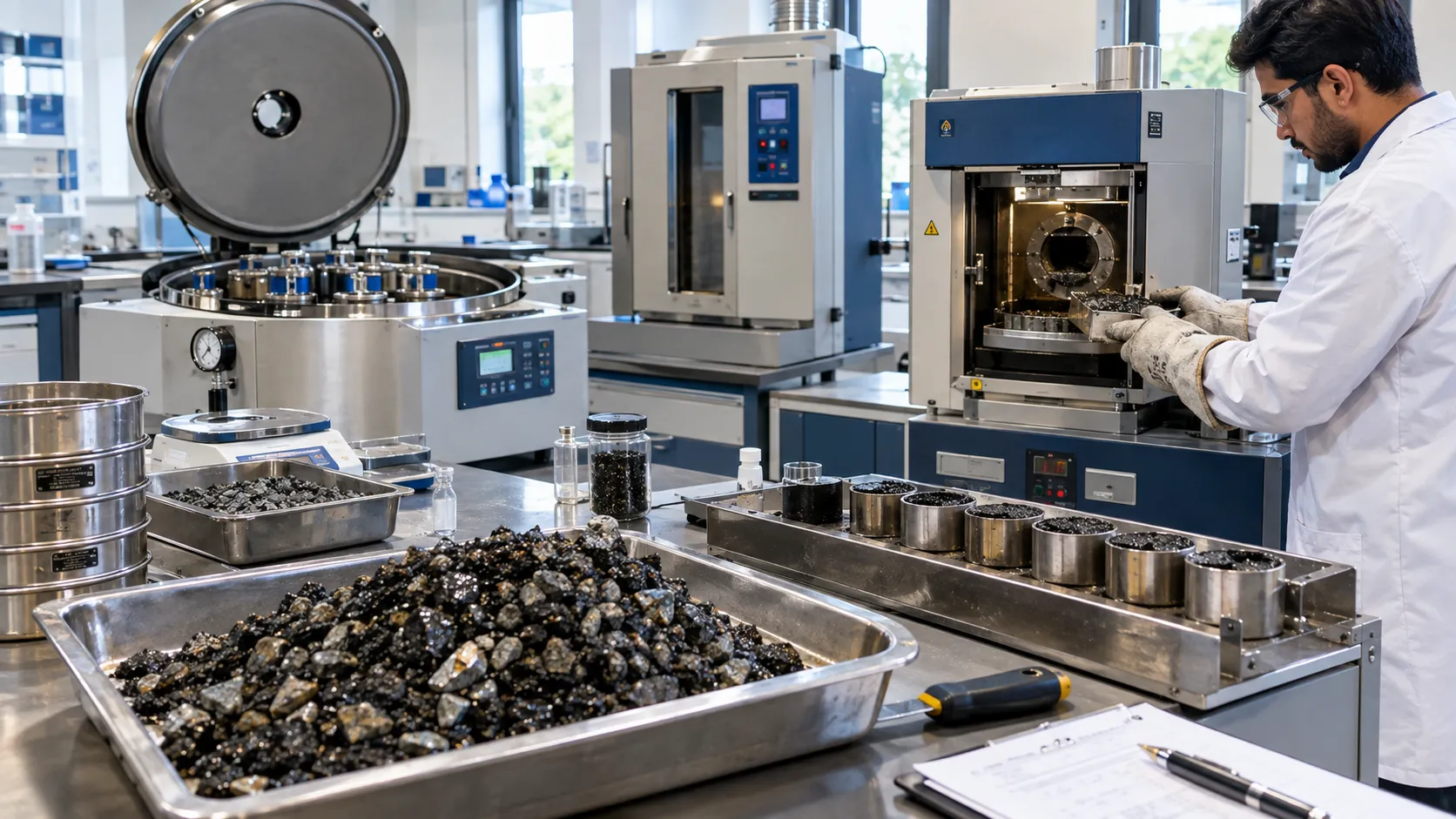 Asphalt bitumen extraction test using centrifuge method — dissolving finished asphalt mix in solvent to determine actual binder content in compacted pavement