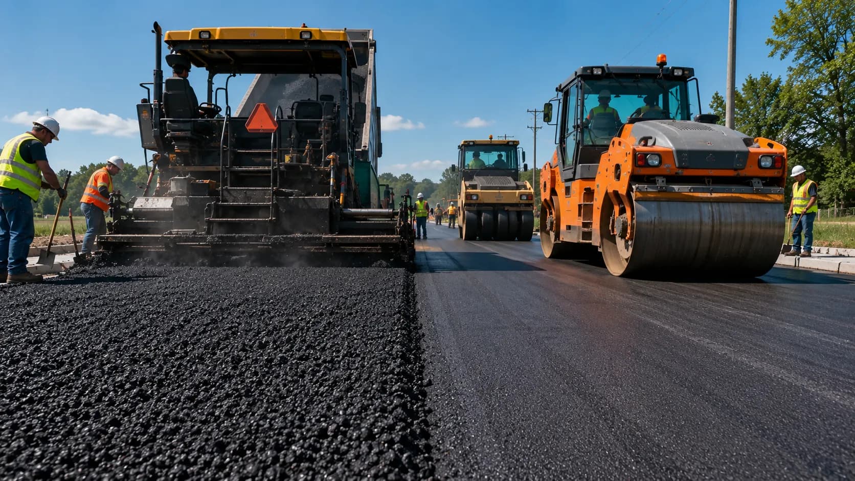 Asphalt compaction shrinkage before and after rolling — showing how loose asphalt volume reduces by approximately 10% when compacted