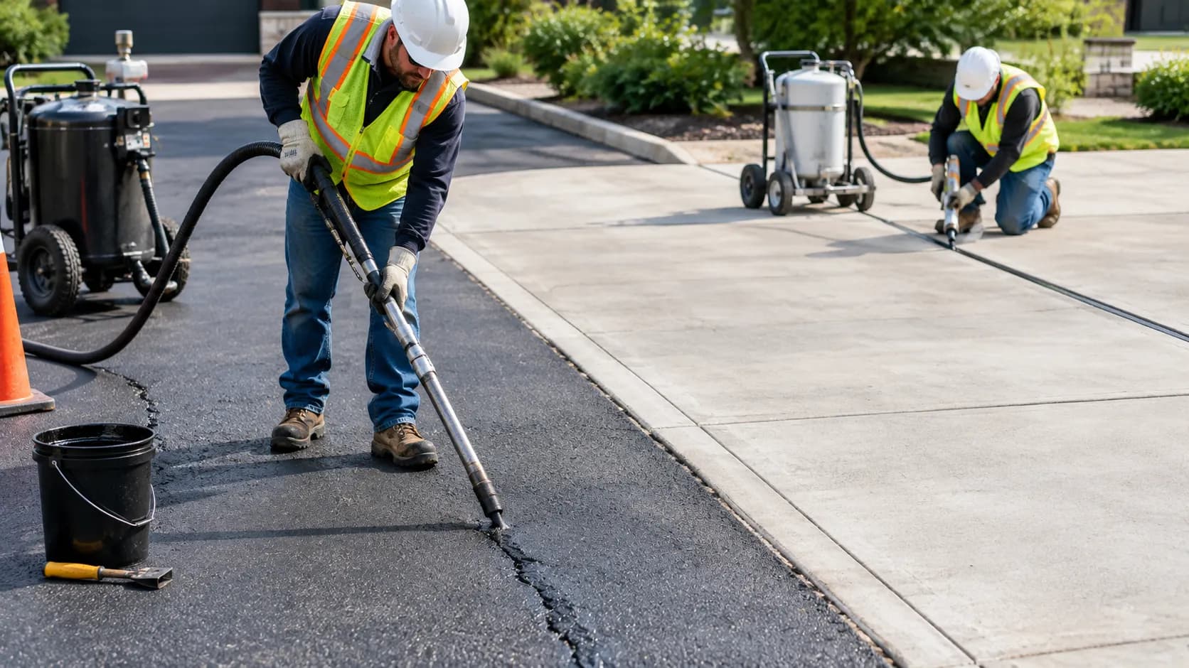 Asphalt and concrete maintenance and repair costs comparison — crack filling and sealcoating versus slab replacement