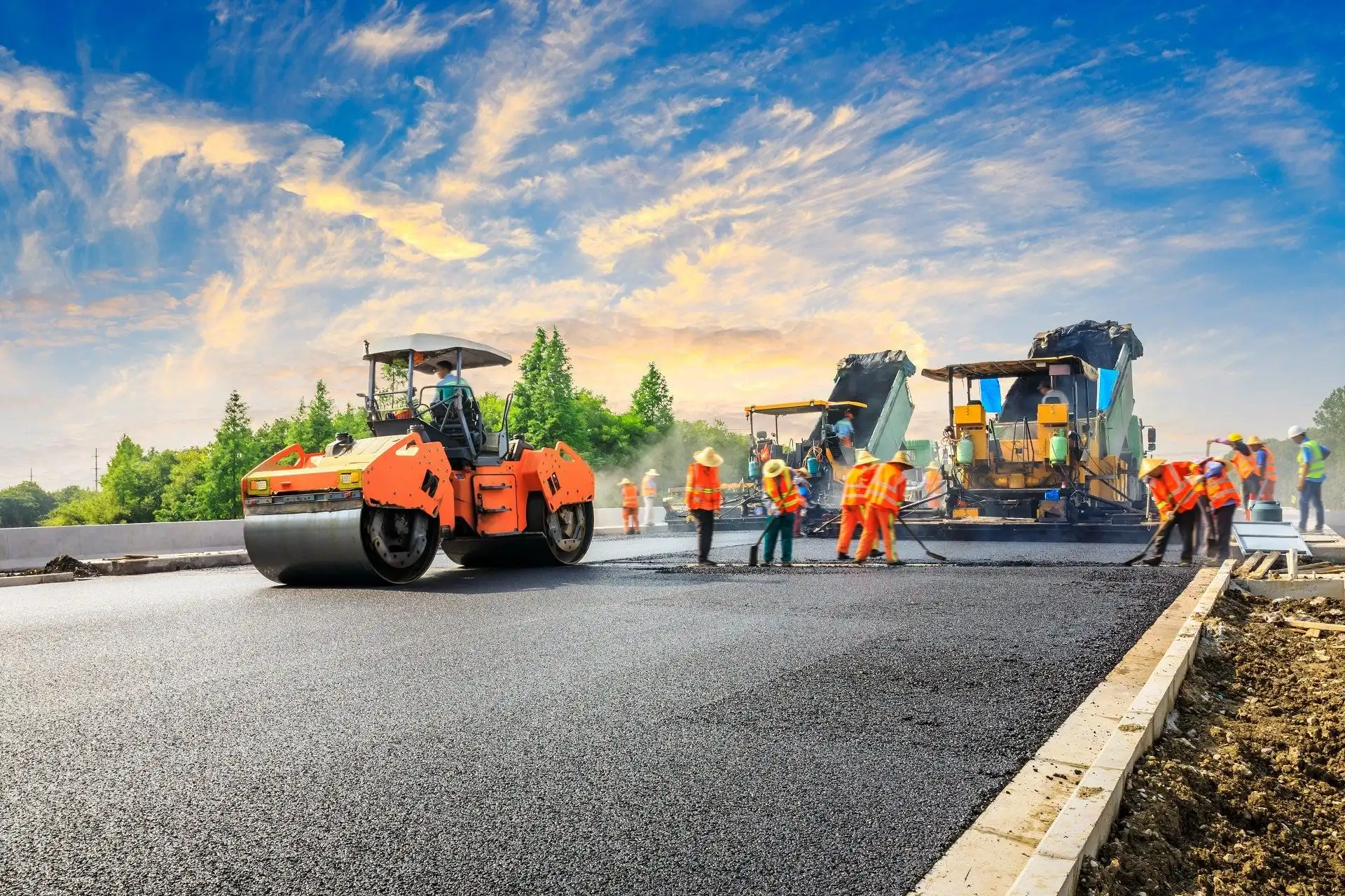 Asphalt road construction vocabulary showing layers, wearing course, tack coat, and aggregate