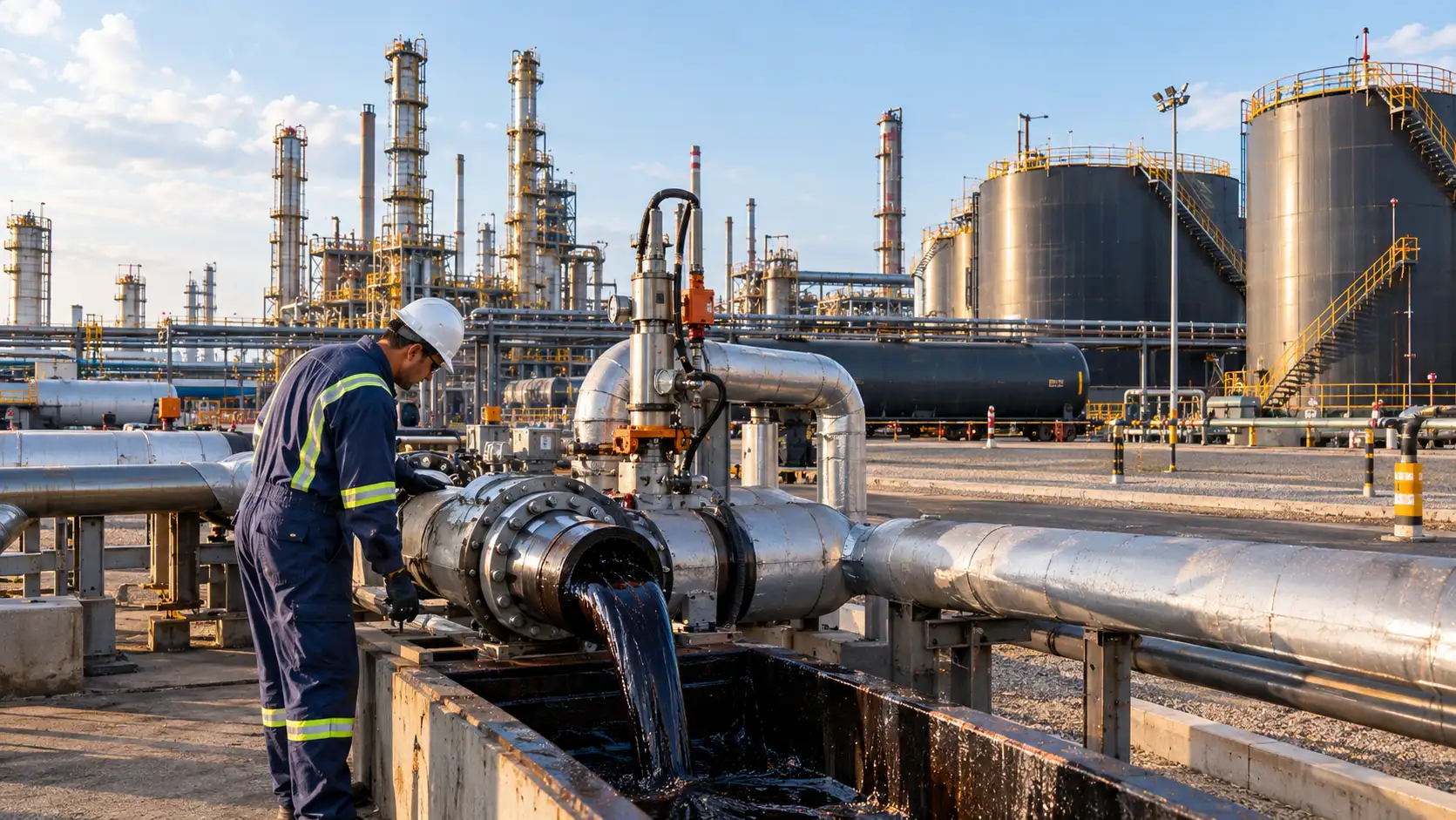 Bitumen refinery production — crude oil atmospheric and vacuum distillation process producing paving grade bitumen binder