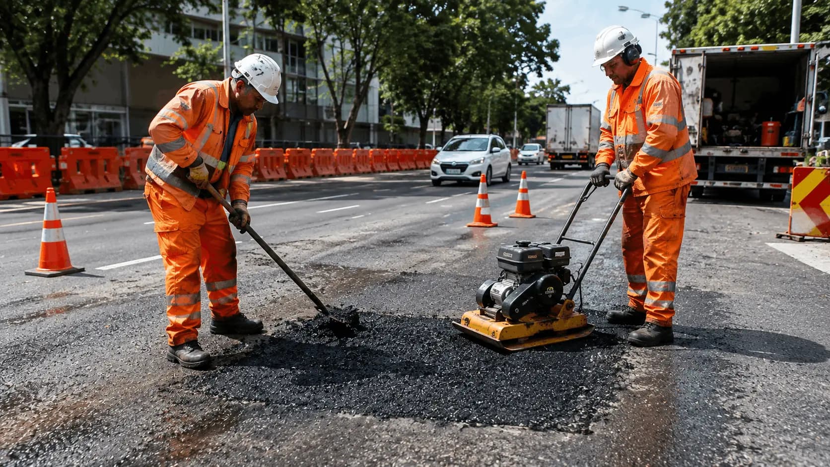 Bitumen road repair — crack sealing, pothole patching, and surface maintenance