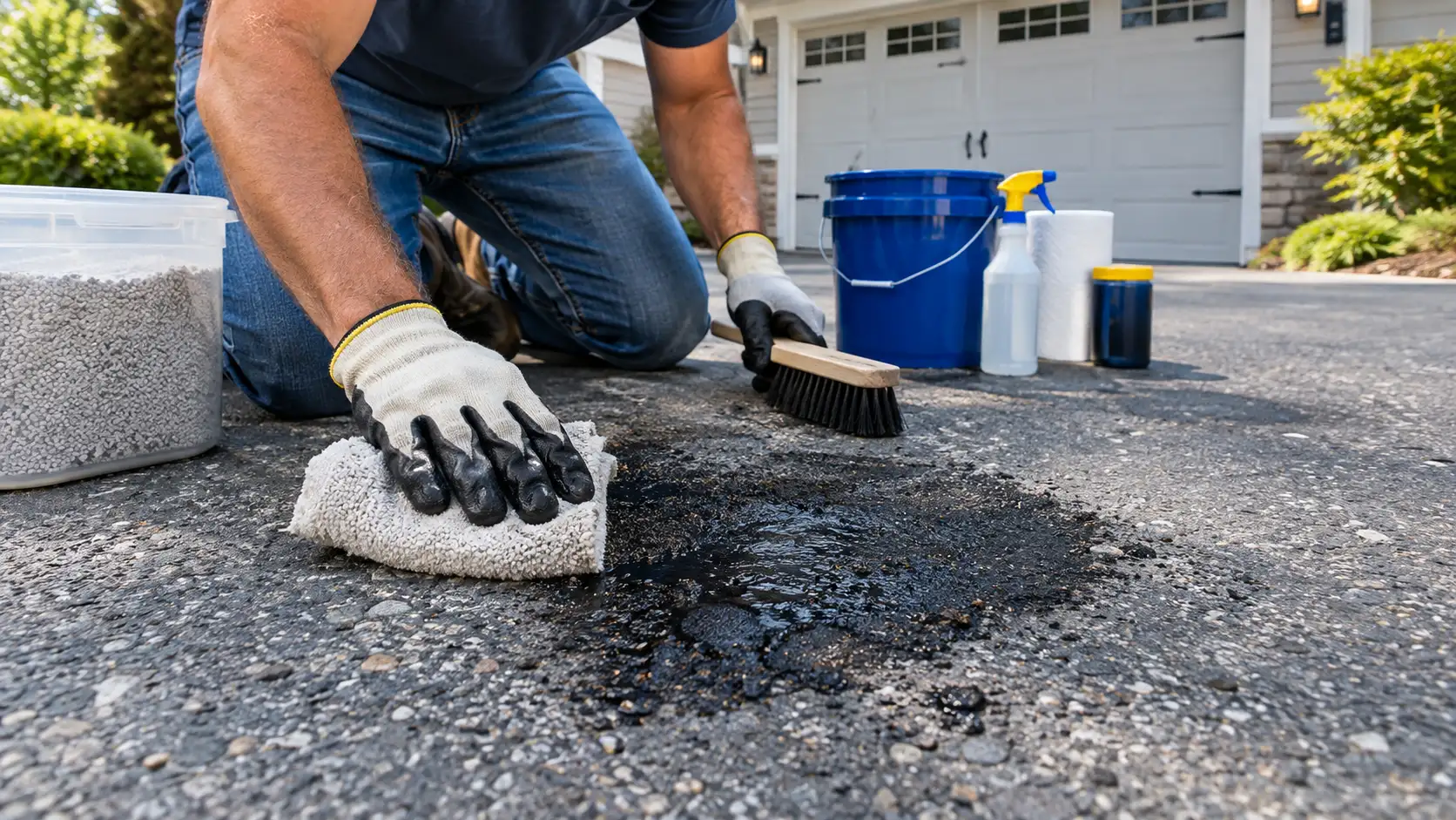 How to remove oil stains from an asphalt driveway — professional driveway cleaning demonstration