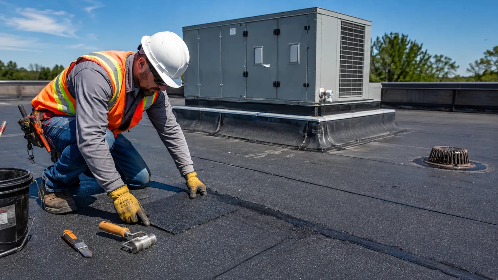 Modified bitumen roof repair — fixing blisters, seams, and leaks on a flat roof