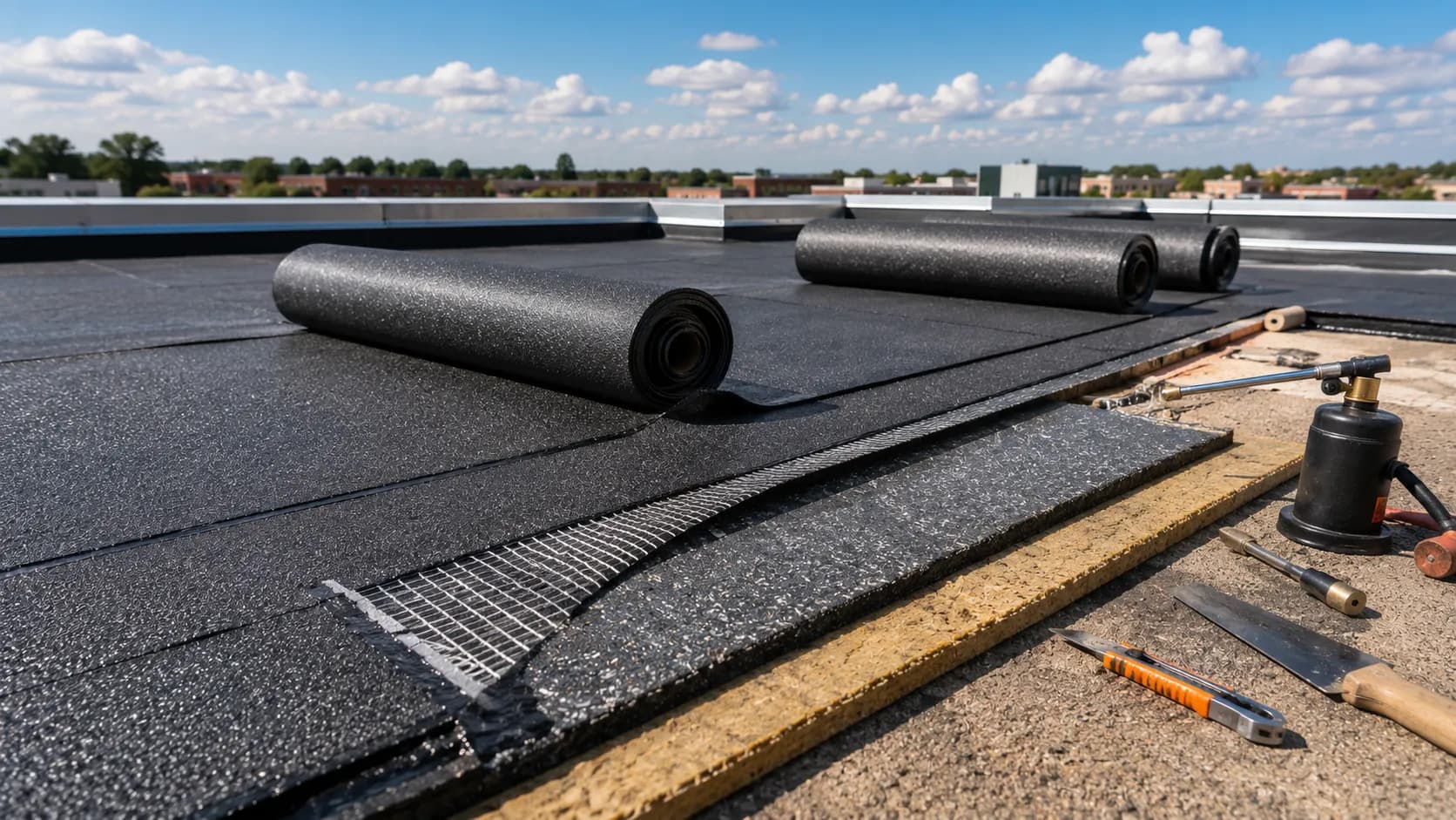 Modified bitumen roofing membrane layers — base sheet and cap sheet with polymer modifications