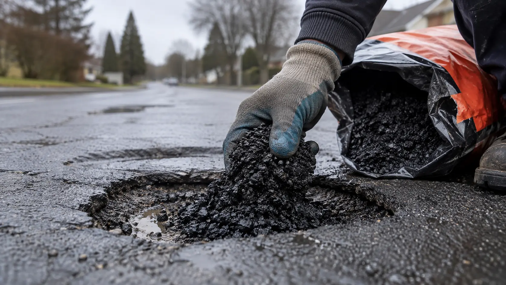 Cold mix bitumen bag used for pothole repair
